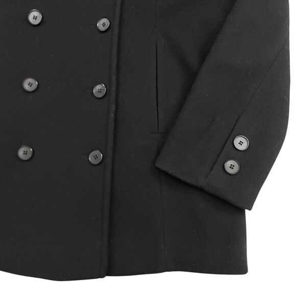 Larry Levine Pea Coat Womens 8 Black 100% Wool Double Breasted Dark Academia - Picture 4 of 12